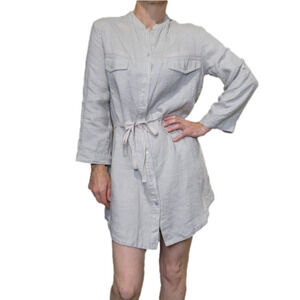 Shirt Dress Mini 100% Linen safari inspired Tan color Buttons Size S EFFETI MODA